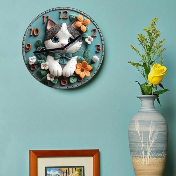 NIB! Adorable Gray and White Colored Cat Clock! - Picture 3 of 7